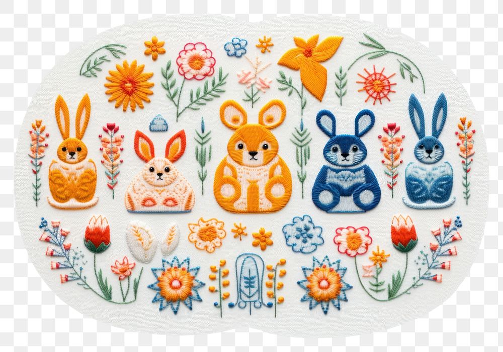 PNG  Cute easters in embroidery style pattern art representation.