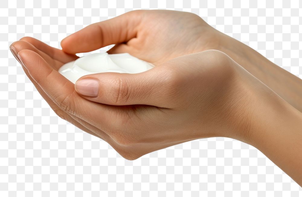 PNG  A woman hands with lotion finger white background medication.