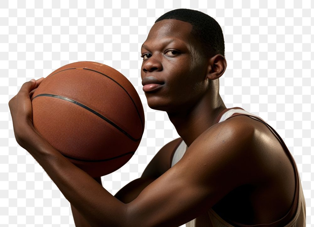 PNG African American basketball player face portrait sports determination.