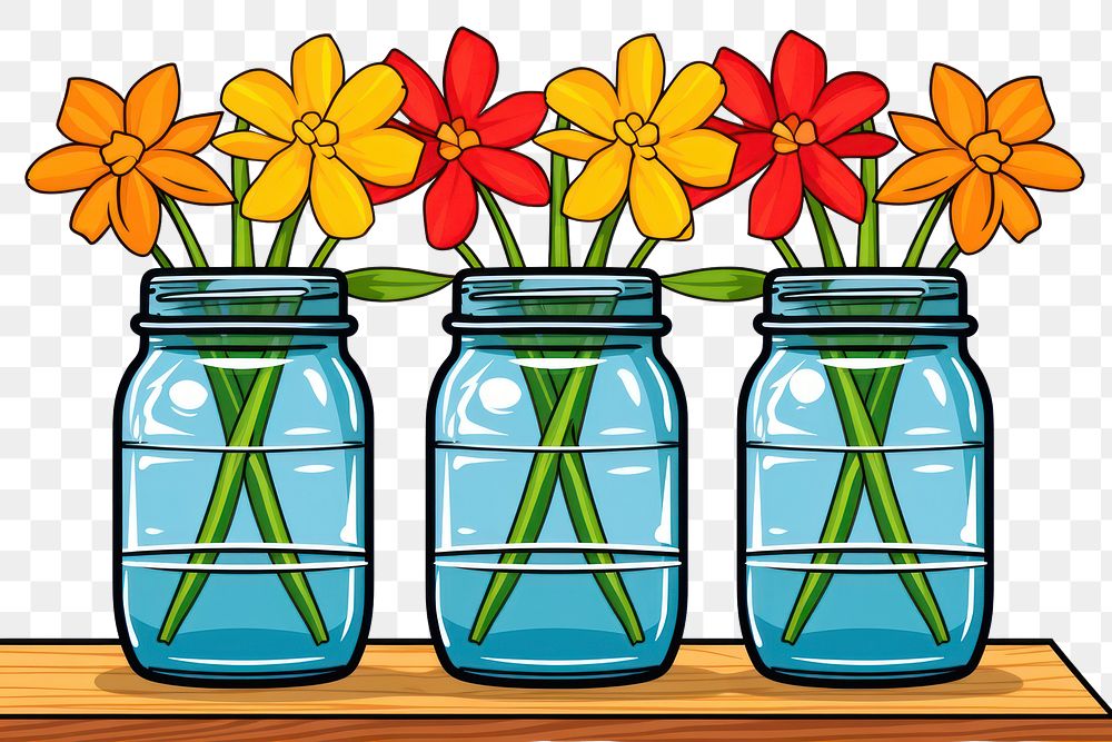 PNG  Bouquet of flowers bottle jar arrangement.