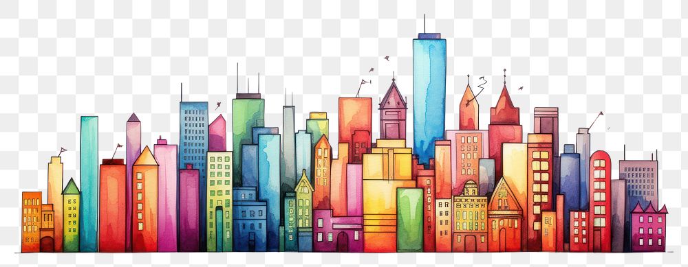 PNG  Colorful building skyline metropolis drawing city.