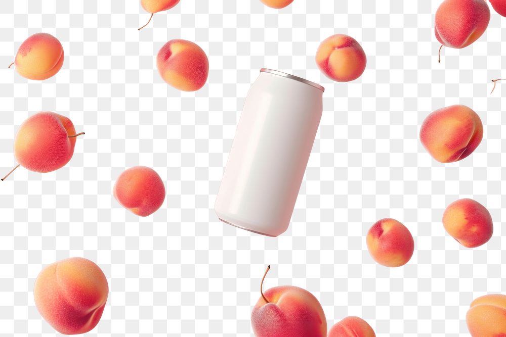 PNG Beer can mockup peach fruit plant.