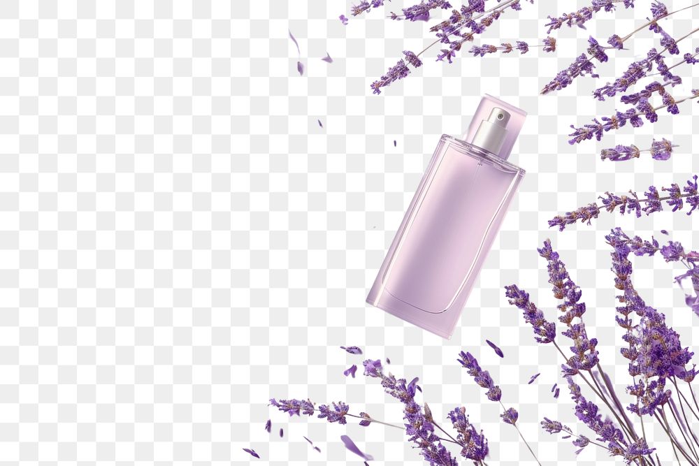 PNG Perfume glasses bottle mockup lavender cosmetics flower.