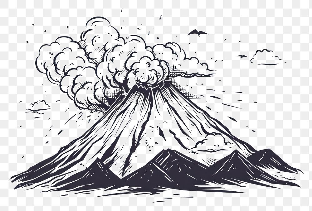 PNG Erupting volcano drawing mountain outdoors.