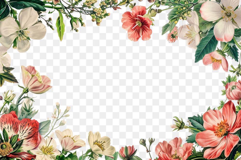 PNG  A fresh Spring floral border isolated on white pattern flower plant.