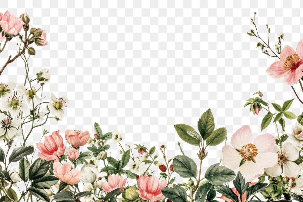 PNG  A fresh Spring floral border isolated on white outdoors blossom flower.