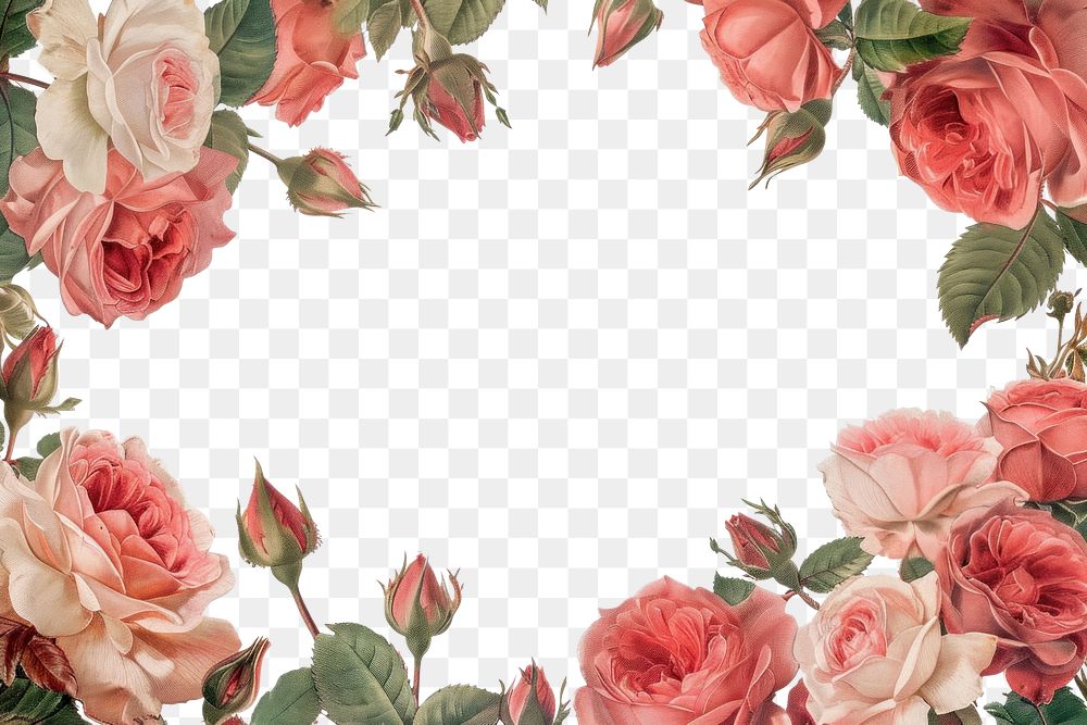 PNG  A rose floral border isolated on white pattern flower plant.