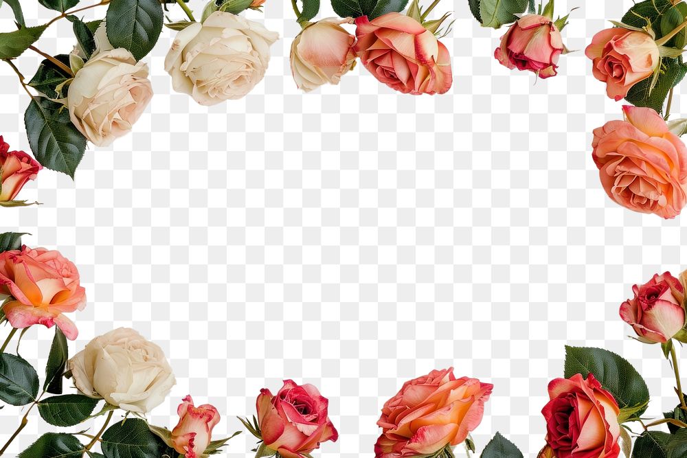 PNG  A rose floral border isolated on white flower plant petal.
