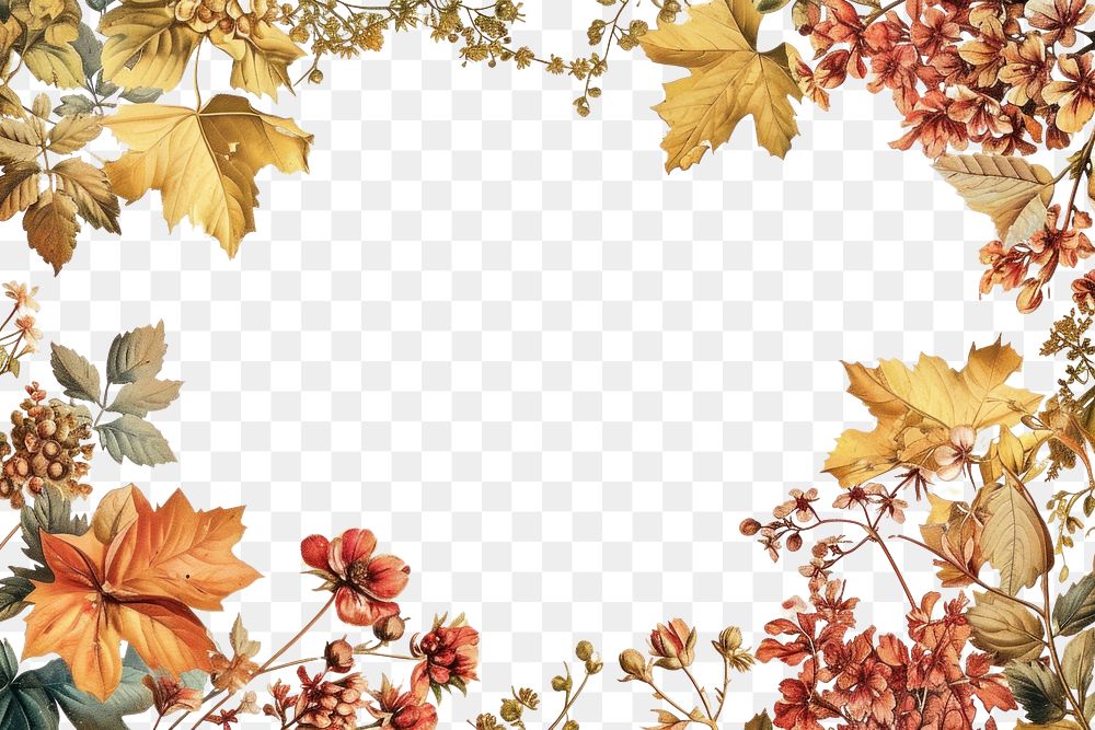 PNG  An Autumn floral border isolated on white painting pattern autumn.