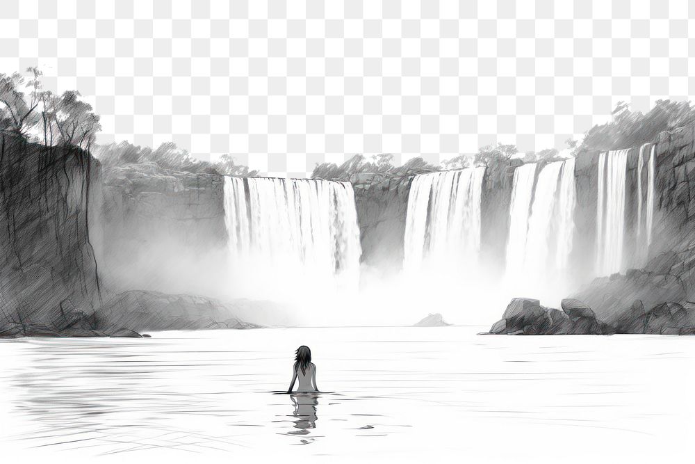PNG  Iguazu falls drawing waterfall outdoors.