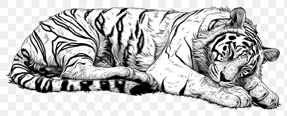 PNG Napping tiger drawing wildlife animal.