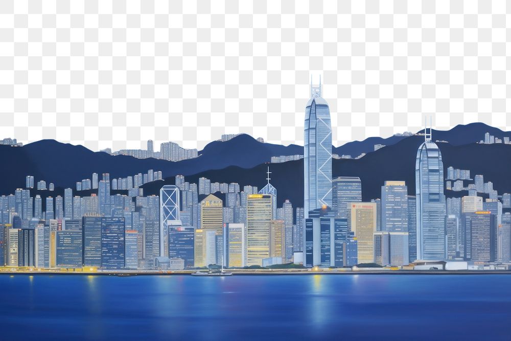 PNG  Hongkong night city architecture. AI generated Image by rawpixel.