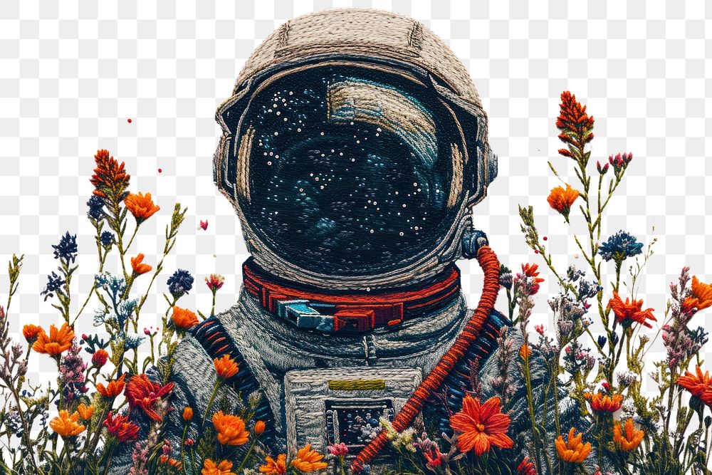 PNG  An astronaut helmet flower plant photo.