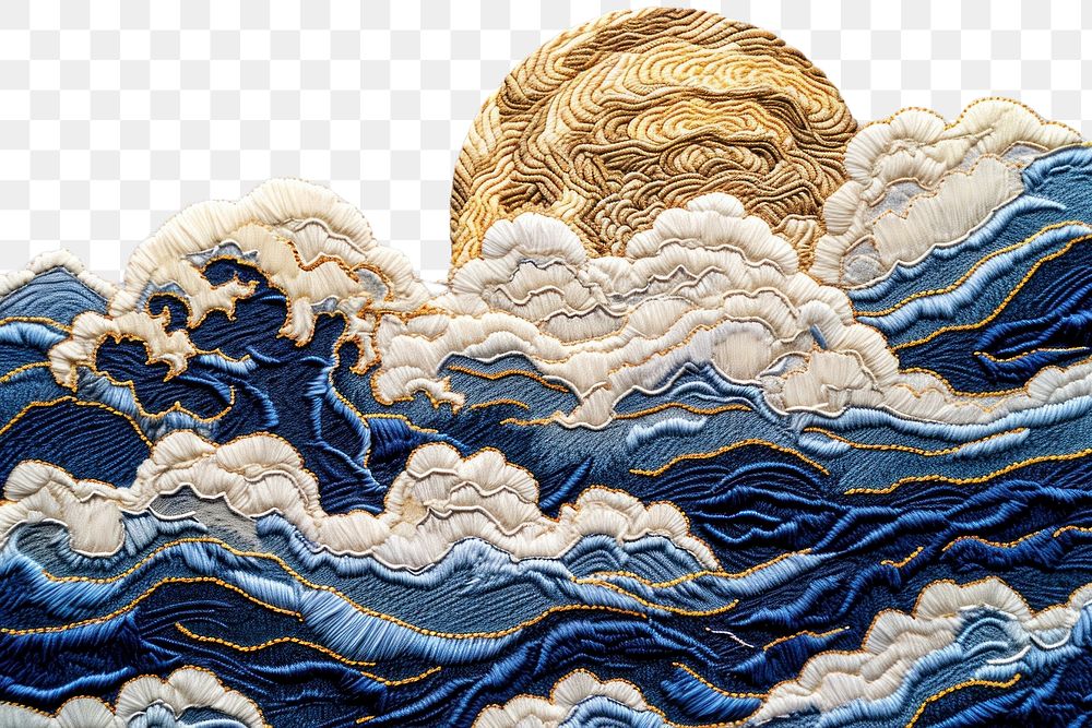 PNG  Navy Japanese Cloud mass embroidery pattern creativity.