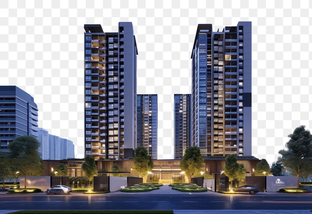 PNG Stand alone modern condominium buildings architecture outdoors night.