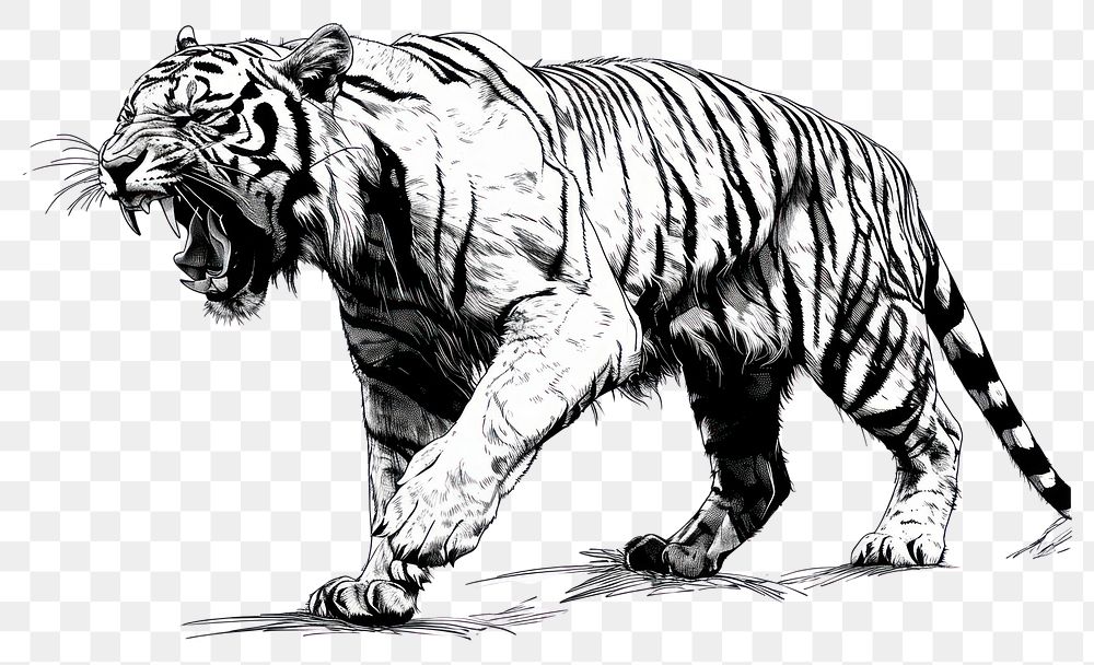 PNG Roaring tiger drawing wildlife animal.