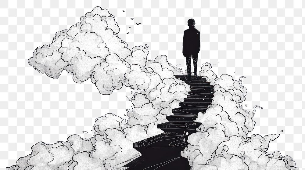 PNG Stairway to heaven drawing silhouette outdoors.