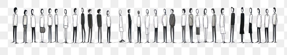 PNG Stickpeople standing in line drawing art monochrome.