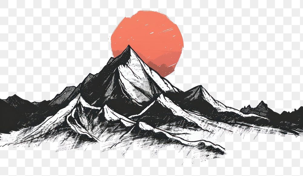 PNG Sunset over a mountain drawing art outdoors.