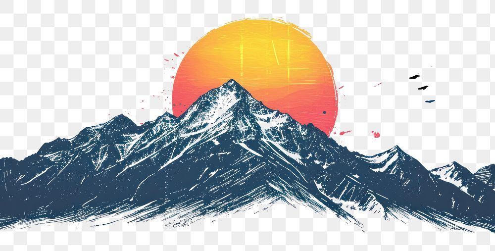 PNG Sunset over a mountain art outdoors drawing.