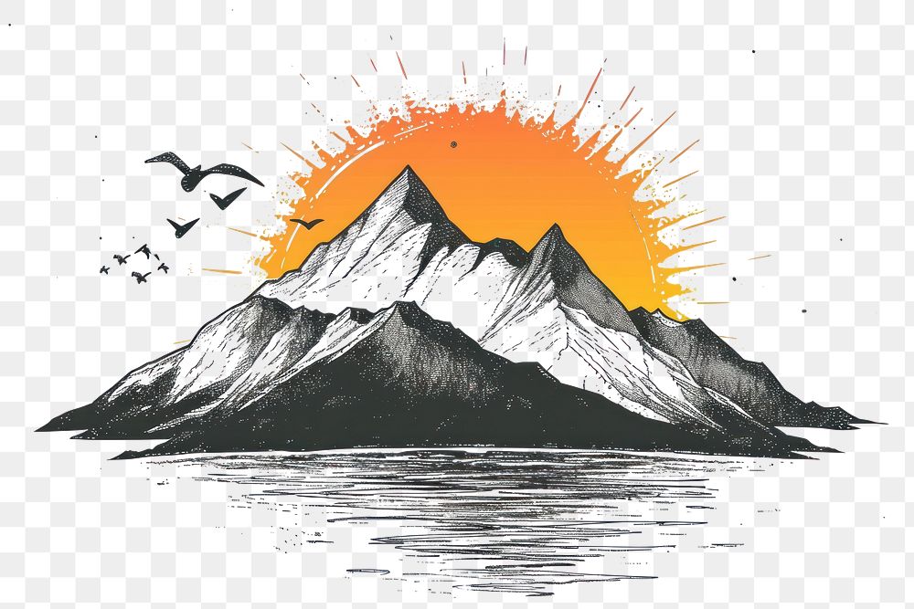 PNG Sunset over a mountain outdoors drawing nature.