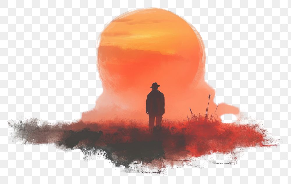 PNG Sunset through fog silhouette outdoors drawing.