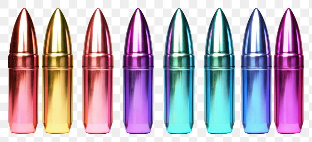 PNG  Bullets iridescent ammunition weapon white background.
