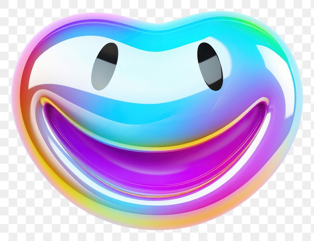 PNG  Emoji smile iridescent purple white background accessories.