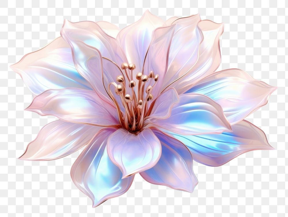 PNG  Flower iridescent petal plant white background.