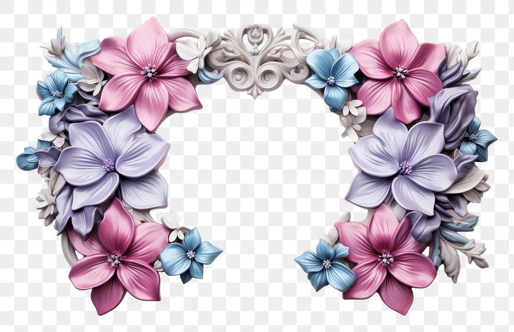 PNG  Flowers frame iridescent plant white background headpiece.
