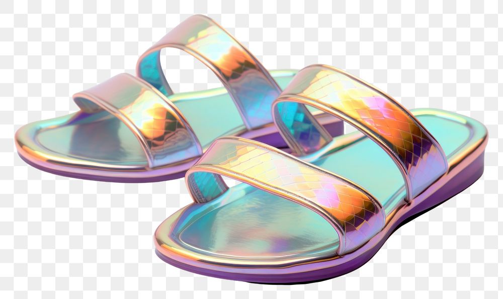 PNG  Sandal iridescent flip-flops footwear white background.