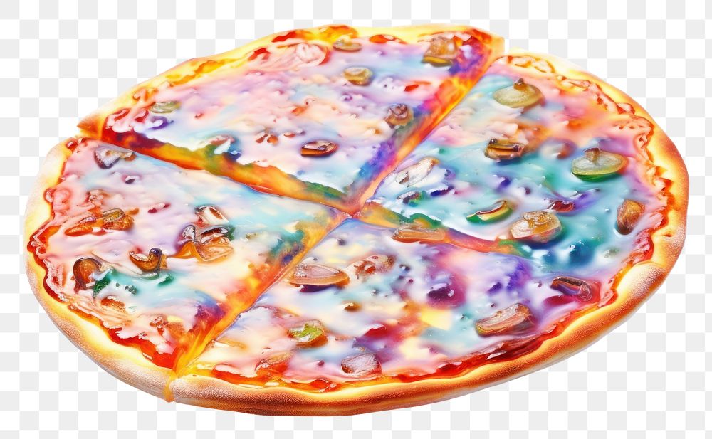 PNG  Pizza iridescent dessert food white background.