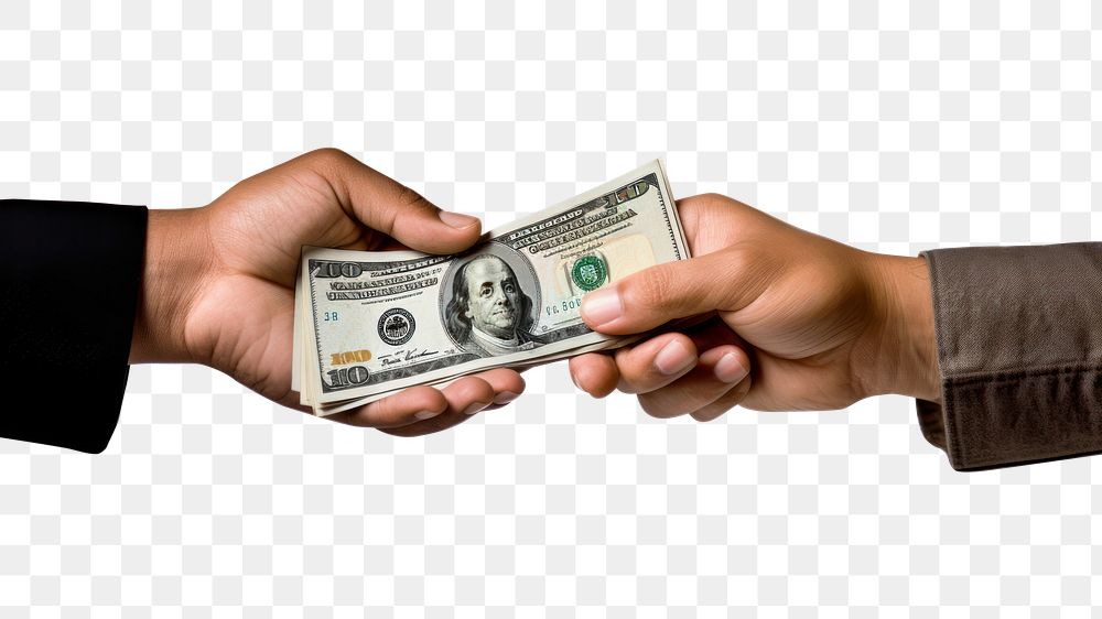 PNG Hands sending money to other dollar white background togetherness.