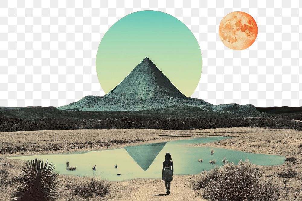 PNG Collage Retro dreamy landscapes outdoors pyramid nature.