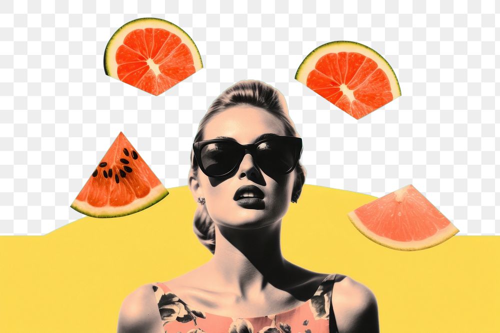 PNG Collage Retro dreamy summer sunglasses grapefruit portrait.