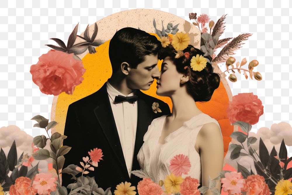 PNG Collage Retro dreamy wedding portrait fashion collage.