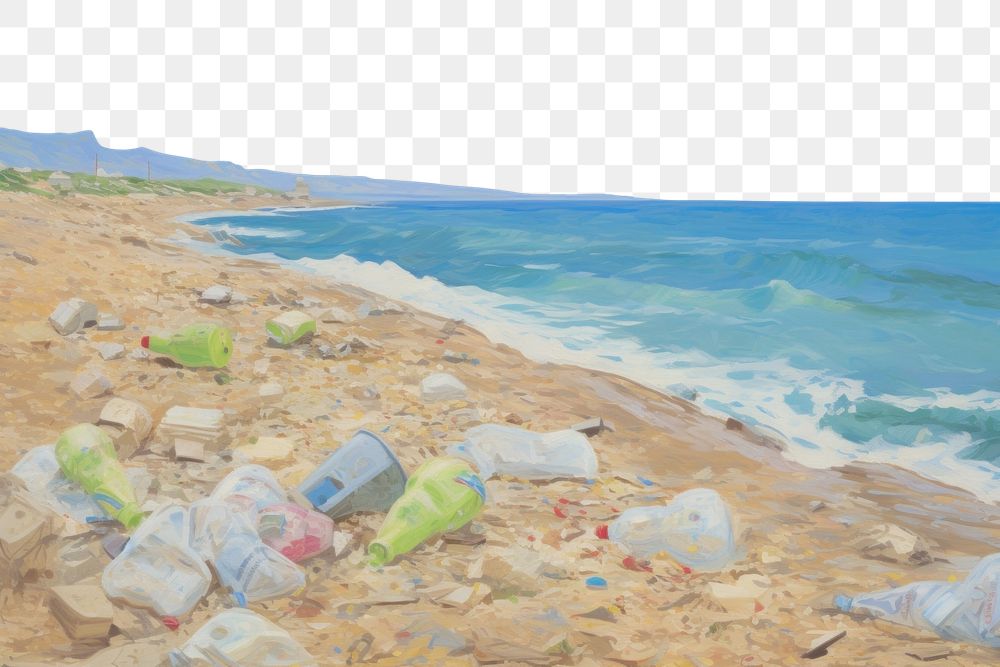 PNG  Beach full of plastic bottles sea pollution outdoors. AI generated Image by rawpixel.