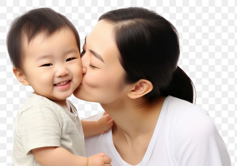 PNG Mom kissing happy asian son face photography portrait adult.