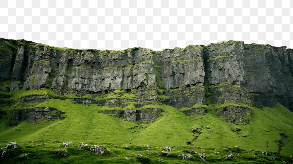 PNG Green grassy rocky cliff landscape nature mountain. AI generated Image by rawpixel.