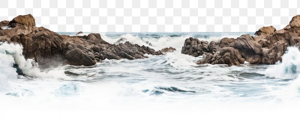 PNG Wavy sea with rocks nature panoramic landscape. 