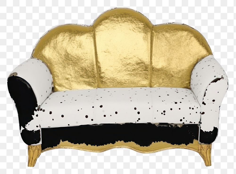 PNG  Sofa ripped paper furniture gold white background.