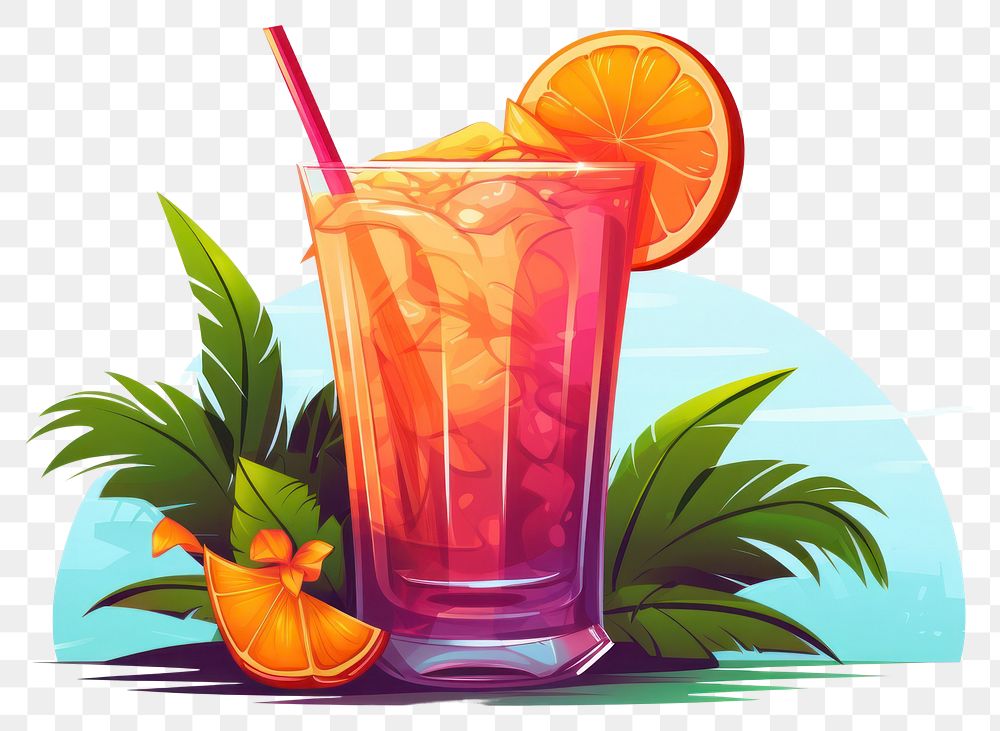 PNG Cartoon illustration of tropical cocktail summer fruit drink.