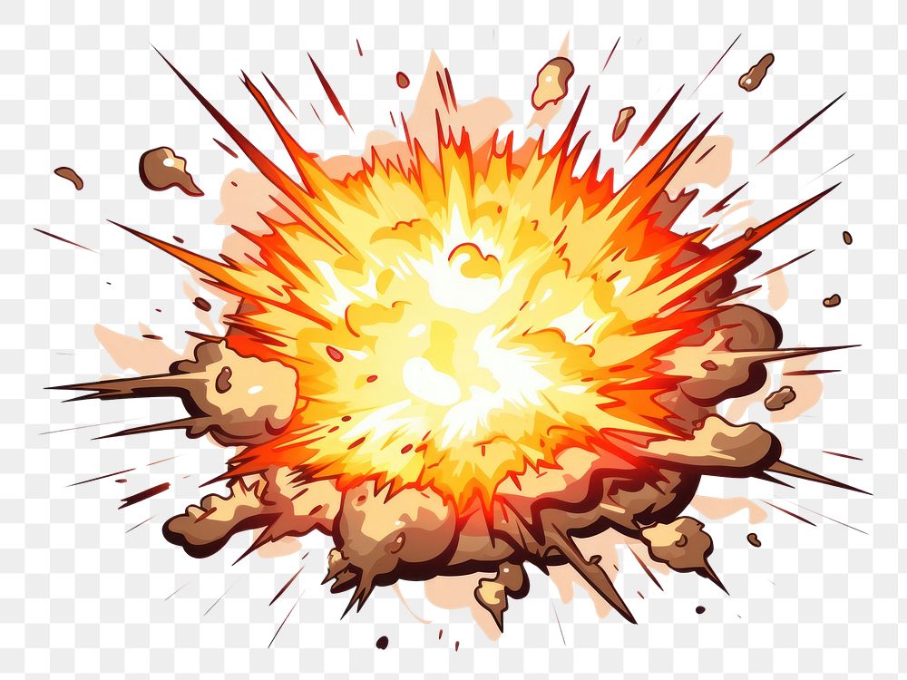 PNG Cartoon illustration of explosion cartoon fire white background.