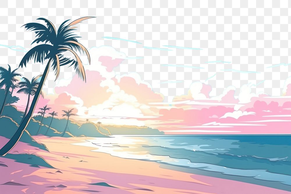 PNG Beach landscape anime shoreline.