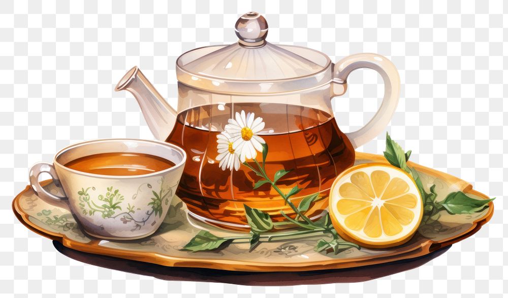 PNG  Chamomile tea teapot drink plant.