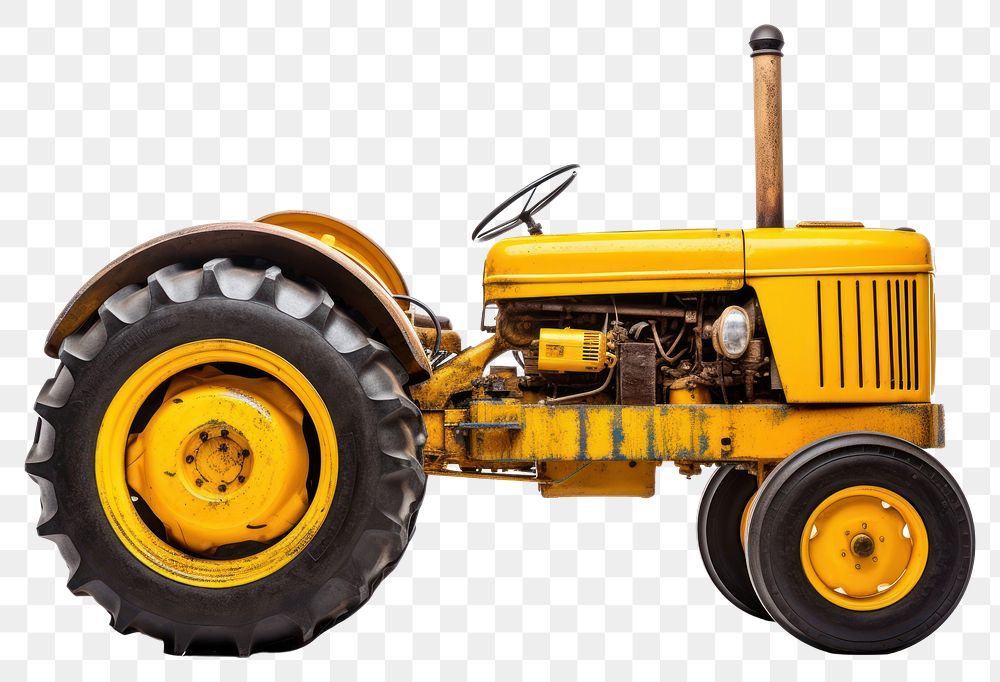 PNG  Yellow tractor vehicle wheel white background.