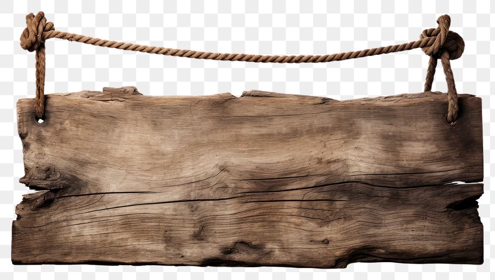 PNG  Drift wood plank sign hanging rope white background.