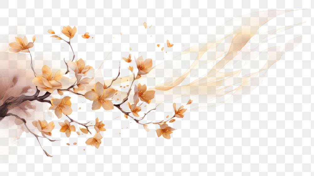 PNG Ink gold cherry blossom pattern flower plant. AI generated Image by rawpixel.
