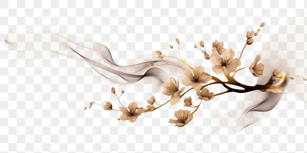 PNG Ink gold cherry blossom flower plant white. AI generated Image by rawpixel.