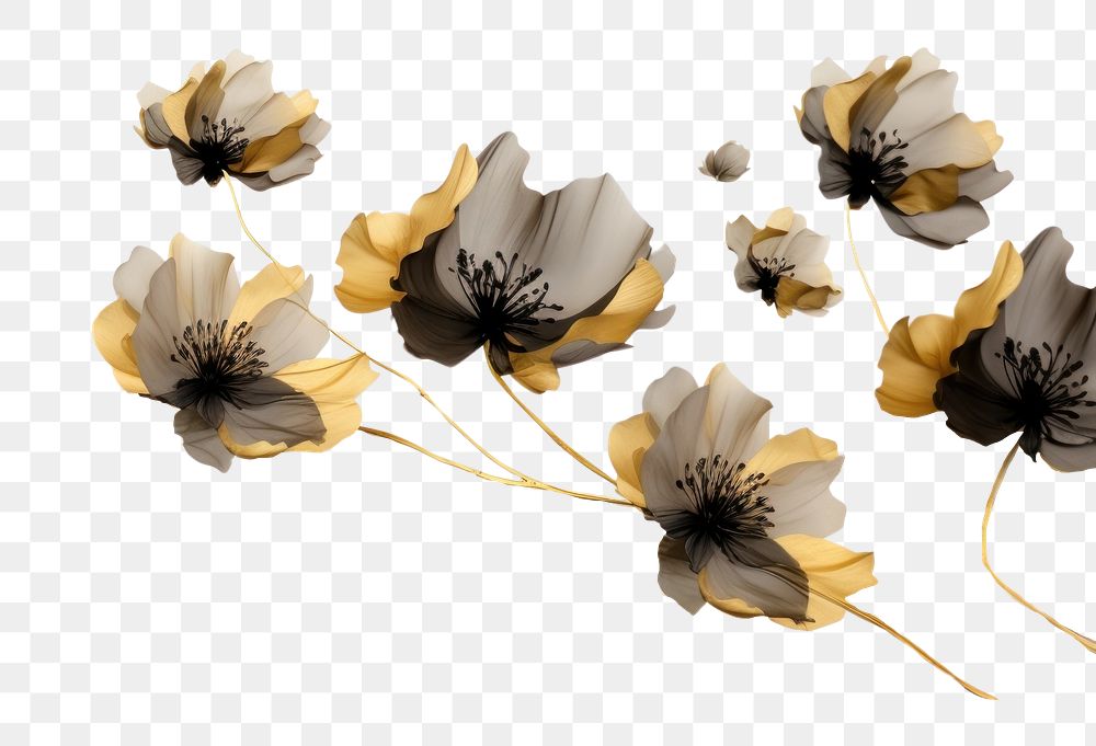 PNG Ink gold flowers pattern petal plant. AI generated Image by rawpixel.